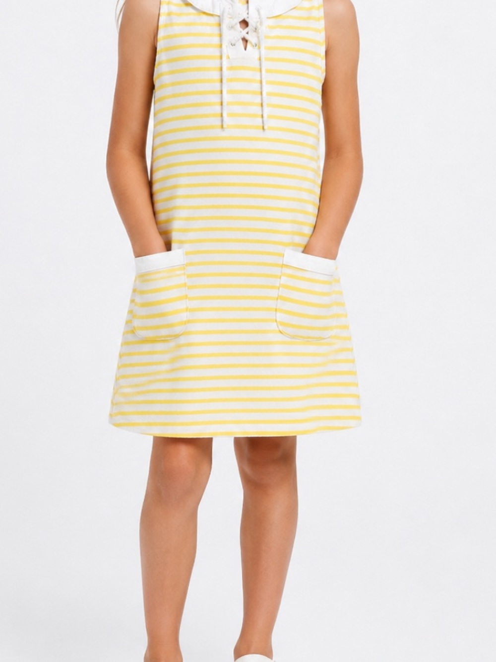 Janie and Jack Yellow and White Lace-Up Stripe Sundress